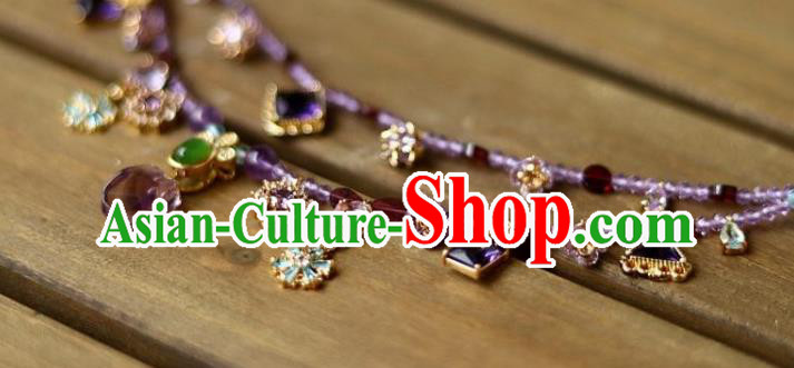 China Traditional Song Dynasty Amethyst Tassel Necklace Handmade Ancient Imperial Concubine Necklet Accessories