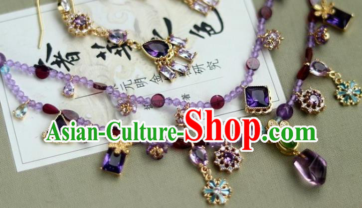 China Traditional Song Dynasty Amethyst Tassel Necklace Handmade Ancient Imperial Concubine Necklet Accessories
