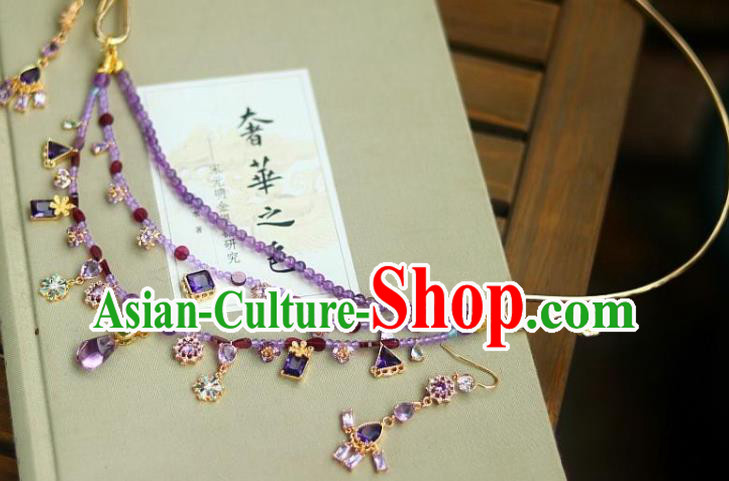 China Traditional Song Dynasty Amethyst Tassel Necklace Handmade Ancient Imperial Concubine Necklet Accessories