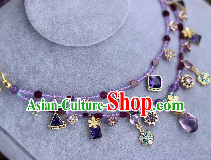 China Traditional Song Dynasty Amethyst Tassel Necklace Handmade Ancient Imperial Concubine Necklet Accessories
