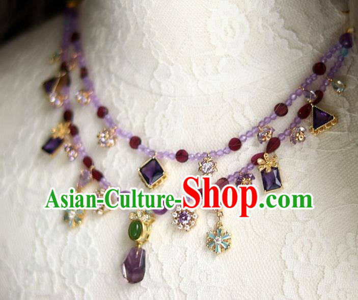 China Traditional Song Dynasty Amethyst Tassel Necklace Handmade Ancient Imperial Concubine Necklet Accessories