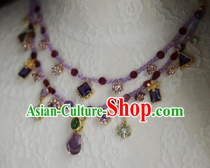 China Traditional Song Dynasty Amethyst Tassel Necklace Handmade Ancient Imperial Concubine Necklet Accessories