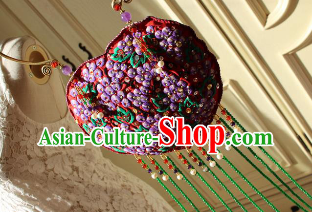 China Handmade Brass Necklet Accessories Traditional Cheongsam Embroidered Red Sachet Tassel Necklace