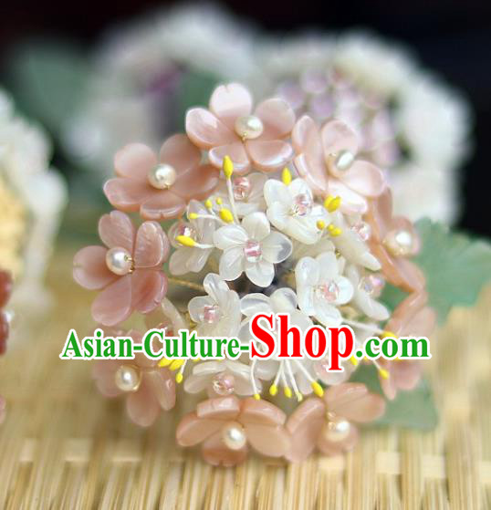 Chinese Ancient Palace Princess Pearls Hairpin Traditional Song Dynasty Court Lady Shell Hydrangea Hair Crown
