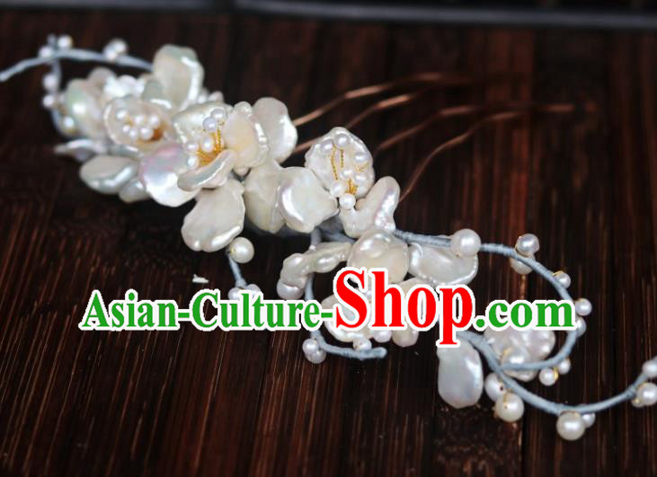 Chinese Ancient Princess Shell Flowers Hairpin Traditional Song Dynasty Court Pearls Tassel Hair Comb