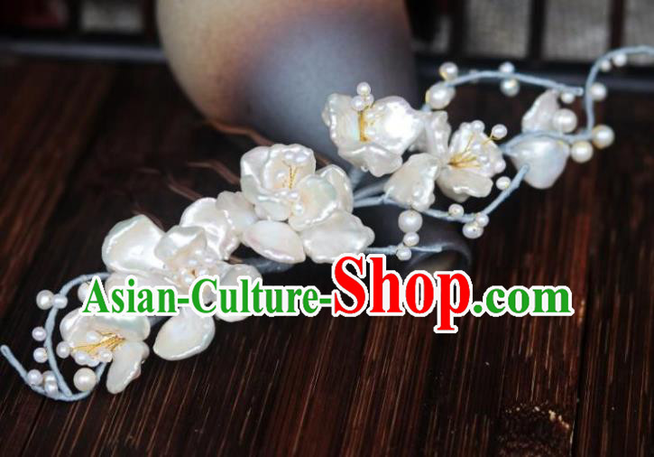 Chinese Ancient Princess Shell Flowers Hairpin Traditional Song Dynasty Court Pearls Tassel Hair Comb