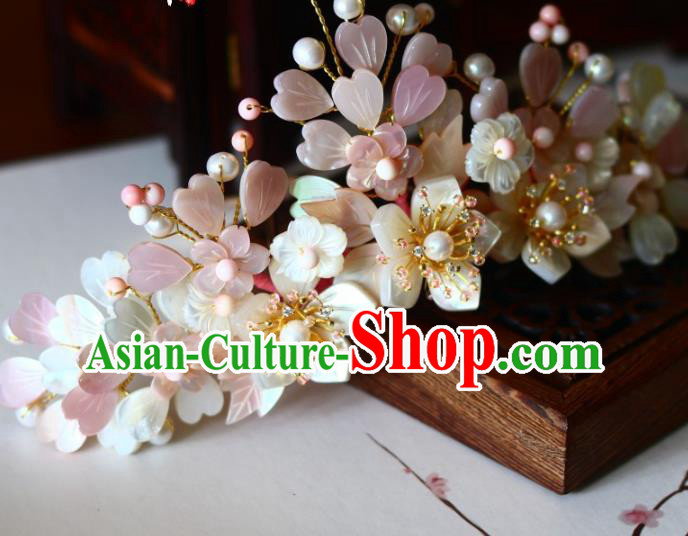 Chinese Ancient Imperial Concubine Hairpin Traditional Song Dynasty Court Shell Sakura Hair Crown