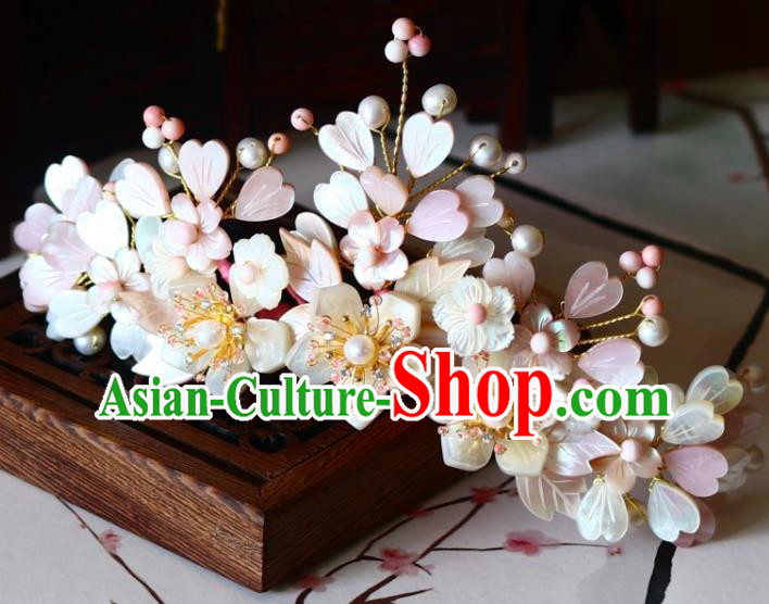 Chinese Ancient Imperial Concubine Hairpin Traditional Song Dynasty Court Shell Sakura Hair Crown