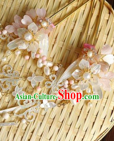 Chinese Ancient Princess Shell Tassel Hairpin Traditional Song Dynasty Court White Sakura Hair Stick
