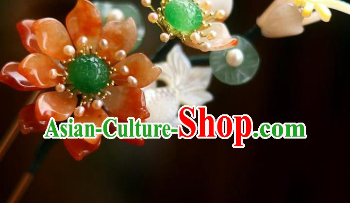 Chinese Ancient Queen Shell Goldfish Hairpin Traditional Song Dynasty Empress Red Lotus Hair Stick