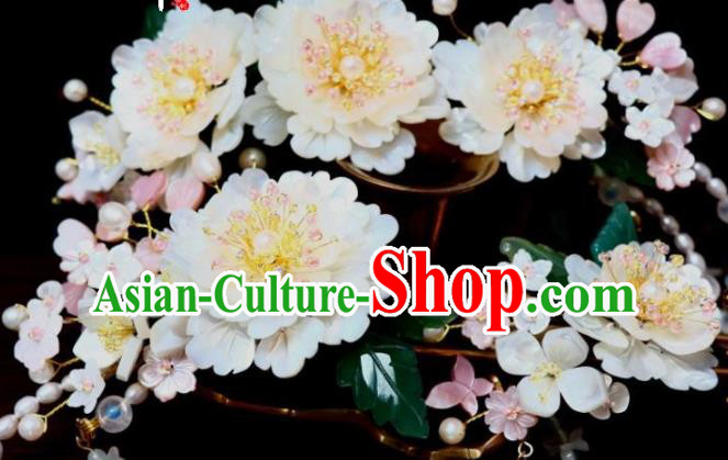 Chinese Ancient Princess Shell Peony Hairpin Traditional Song Dynasty Court Tassel Hair Stick