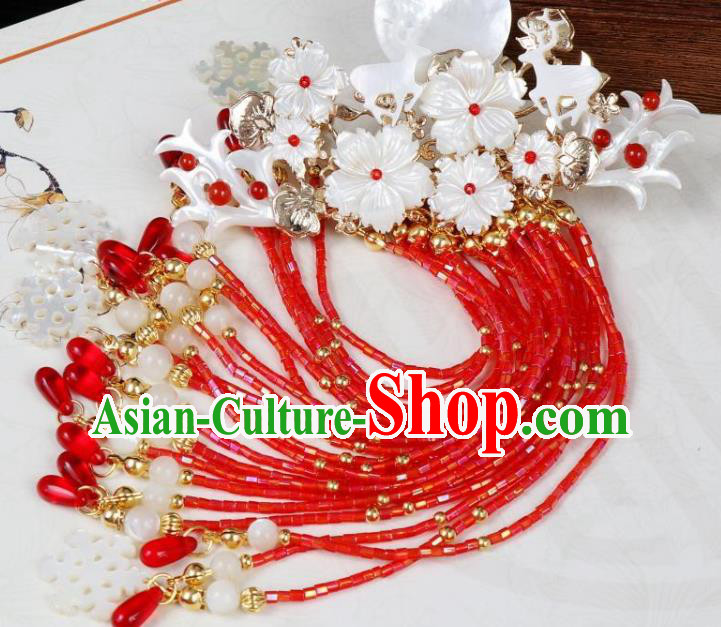 Chinese Ancient Princess Hair Accessories Traditional Tang Dynasty Red Beads Tassel Hair Claw