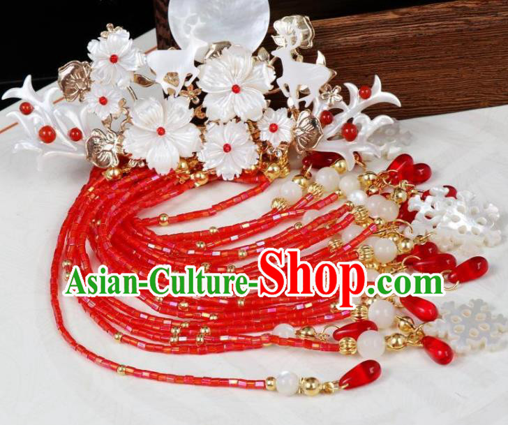 Chinese Ancient Princess Hair Accessories Traditional Tang Dynasty Red Beads Tassel Hair Claw