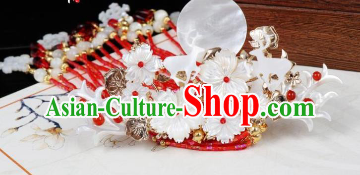 Chinese Ancient Princess Hair Accessories Traditional Tang Dynasty Red Beads Tassel Hair Claw
