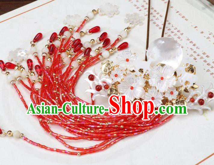 Chinese Ancient Princess Hair Accessories Traditional Tang Dynasty Red Beads Tassel Hair Claw