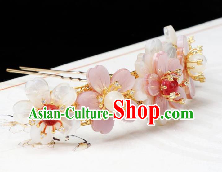 Chinese Ancient Princess Hair Stick Traditional Tang Dynasty Pink Shell Sakura Hair Crown
