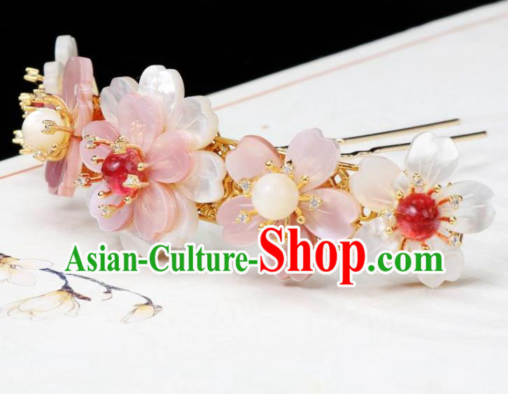 Chinese Ancient Princess Hair Stick Traditional Tang Dynasty Pink Shell Sakura Hair Crown