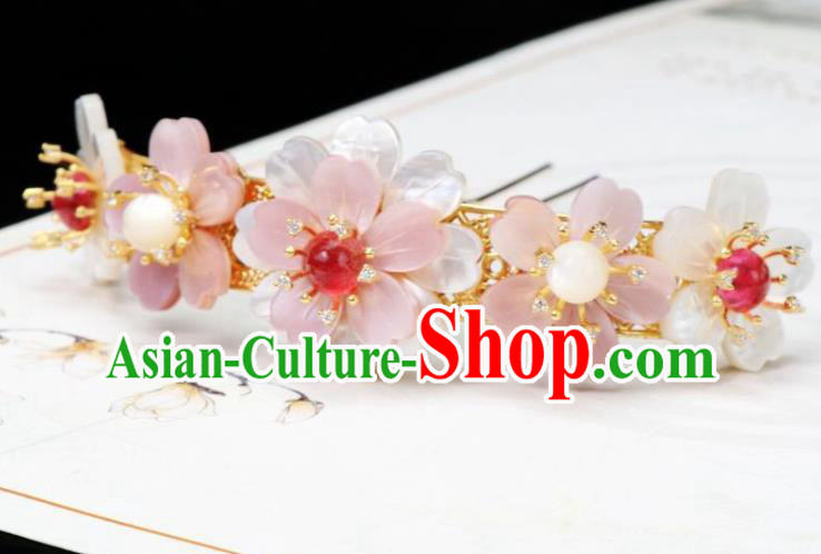 Chinese Ancient Princess Hair Stick Traditional Tang Dynasty Pink Shell Sakura Hair Crown