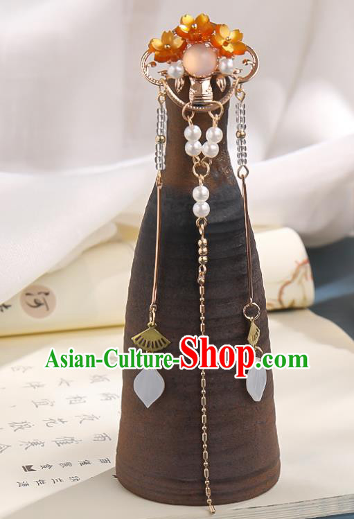 Chinese Ancient Young Lady Long Tassel Hairpin Traditional Ming Dynasty Princess Hair Stick