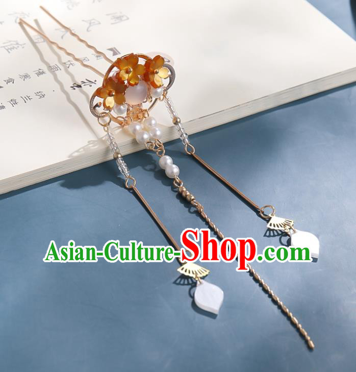 Chinese Ancient Young Lady Long Tassel Hairpin Traditional Ming Dynasty Princess Hair Stick