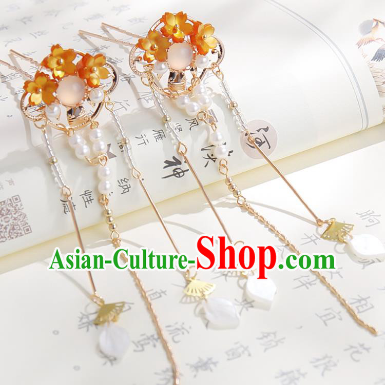 Chinese Ancient Young Lady Long Tassel Hairpin Traditional Ming Dynasty Princess Hair Stick