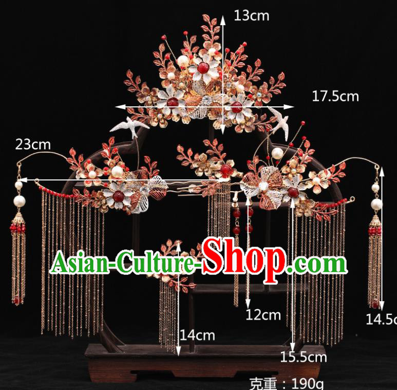 Chinese Ancient Bride Hair Crown and Hairpin Traditional Wedding Hair Accessories Full Set
