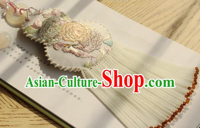 China Traditional Cheongsam Necklace Accessories Handmade Double Side Embroidered Gourd Tassel Necklet
