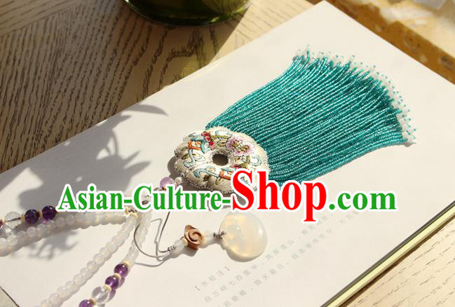 China Handmade Green Beads Tassel Necklet Accessories Traditional Cheongsam Embroidered Sachet Necklace