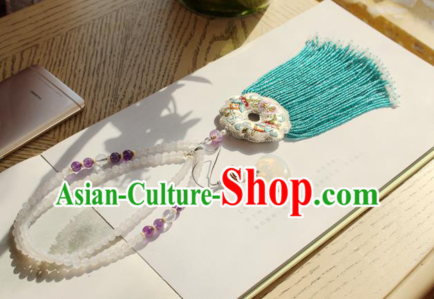 China Handmade Green Beads Tassel Necklet Accessories Traditional Cheongsam Embroidered Sachet Necklace