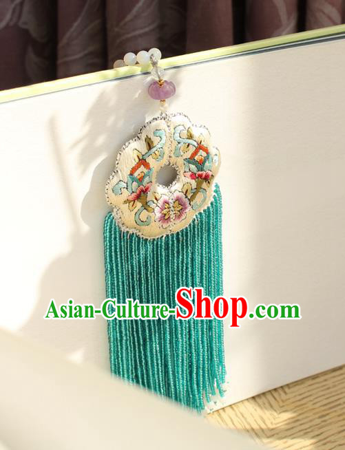 China Handmade Green Beads Tassel Necklet Accessories Traditional Cheongsam Embroidered Sachet Necklace