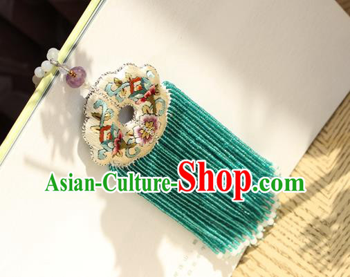 China Handmade Green Beads Tassel Necklet Accessories Traditional Cheongsam Embroidered Sachet Necklace