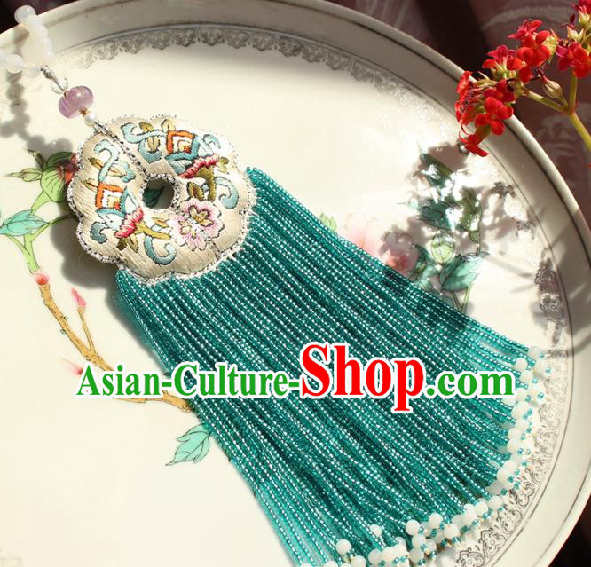 China Handmade Green Beads Tassel Necklet Accessories Traditional Cheongsam Embroidered Sachet Necklace