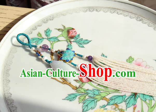 Chinese National Pearls Tassel Pendant Classical Qipao Dress Cloisonne Maple Leaf Brooch