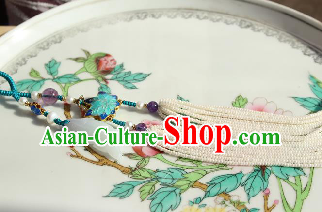 Chinese National Pearls Tassel Pendant Classical Qipao Dress Cloisonne Maple Leaf Brooch