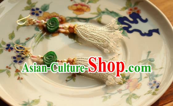 China Classical Cheongsam Jade Cloud Ear Jewelry Handmade National Pearls Tassel Earrings