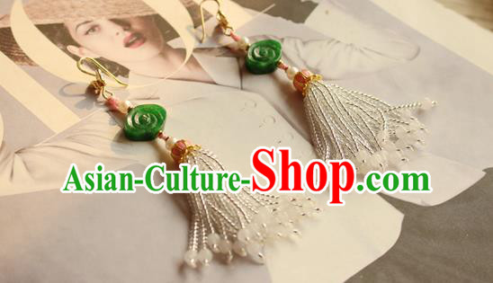 China Classical Cheongsam Jade Cloud Ear Jewelry Handmade National Pearls Tassel Earrings