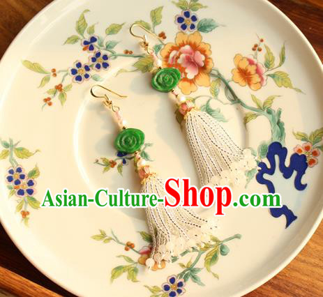 China Classical Cheongsam Jade Cloud Ear Jewelry Handmade National Pearls Tassel Earrings