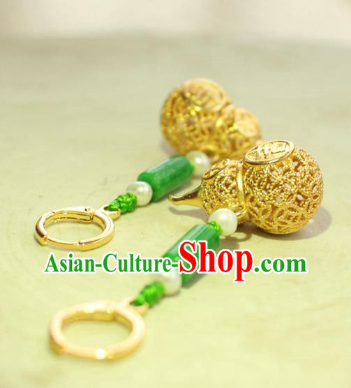 China Classical Cheongsam Golden Gourd Ear Jewelry Handmade National Jade Earrings