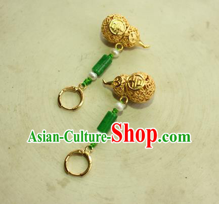 China Classical Cheongsam Golden Gourd Ear Jewelry Handmade National Jade Earrings
