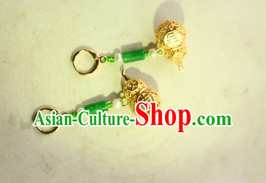 China Classical Cheongsam Golden Gourd Ear Jewelry Handmade National Jade Earrings