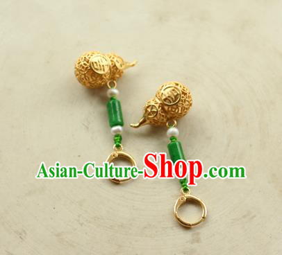 China Classical Cheongsam Golden Gourd Ear Jewelry Handmade National Jade Earrings