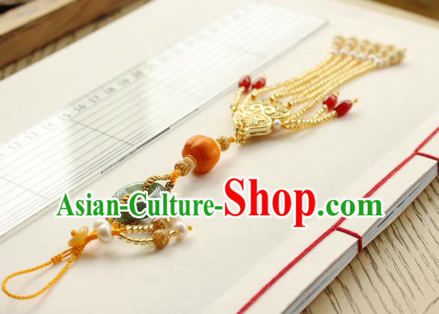 Chinese National Golden Gourd Tassel Pendant Classical Qipao Dress Jade Peace Buckle Brooch