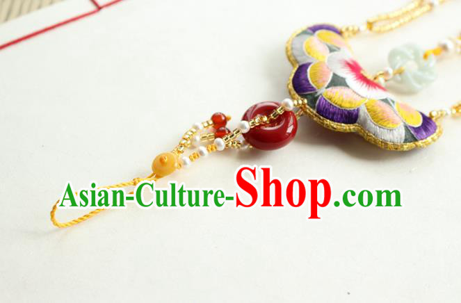 Chinese National Beads Tassel Jade Pendant Classical Qipao Dress Embroidered Sachet Brooch