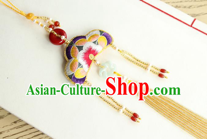 Chinese National Beads Tassel Jade Pendant Classical Qipao Dress Embroidered Sachet Brooch