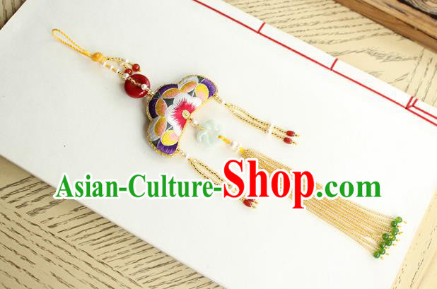 Chinese National Beads Tassel Jade Pendant Classical Qipao Dress Embroidered Sachet Brooch