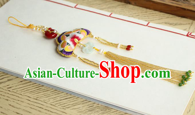 Chinese National Beads Tassel Jade Pendant Classical Qipao Dress Embroidered Sachet Brooch