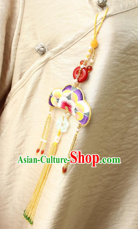 Chinese National Beads Tassel Jade Pendant Classical Qipao Dress Embroidered Sachet Brooch