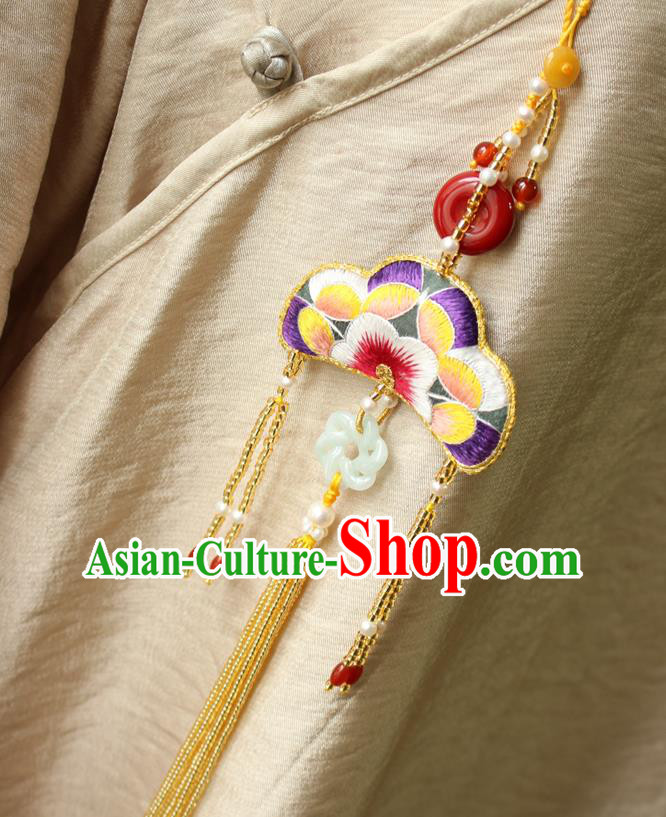 Chinese National Beads Tassel Jade Pendant Classical Qipao Dress Embroidered Sachet Brooch