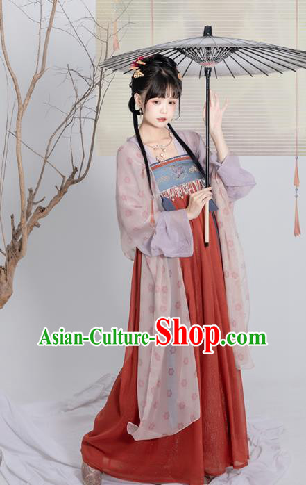 China Traditional Red Hanfu Dress Ancient Tang Dynasty Palace Princess Historical Clothing