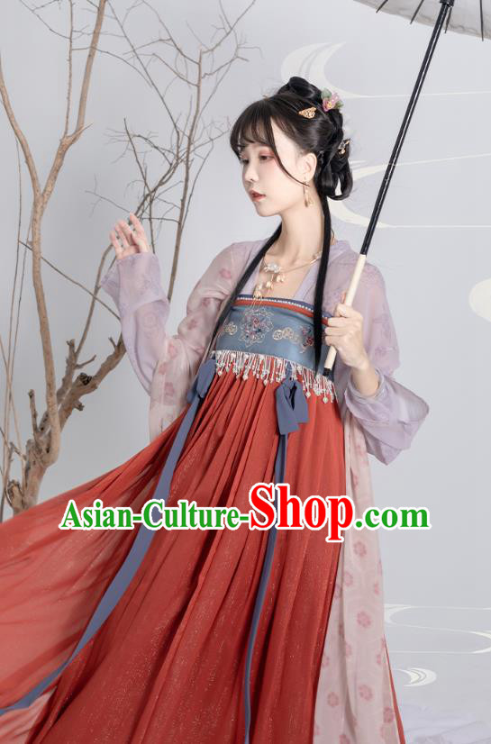 China Traditional Red Hanfu Dress Ancient Tang Dynasty Palace Princess Historical Clothing